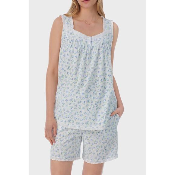 NWT Lanz of Salzburg Tulip Knit Shortie Pajama - Blue Tulips size XL - Picture 1 of 7